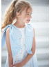 White And Blue Cotton Tulle Flower Girl Dress